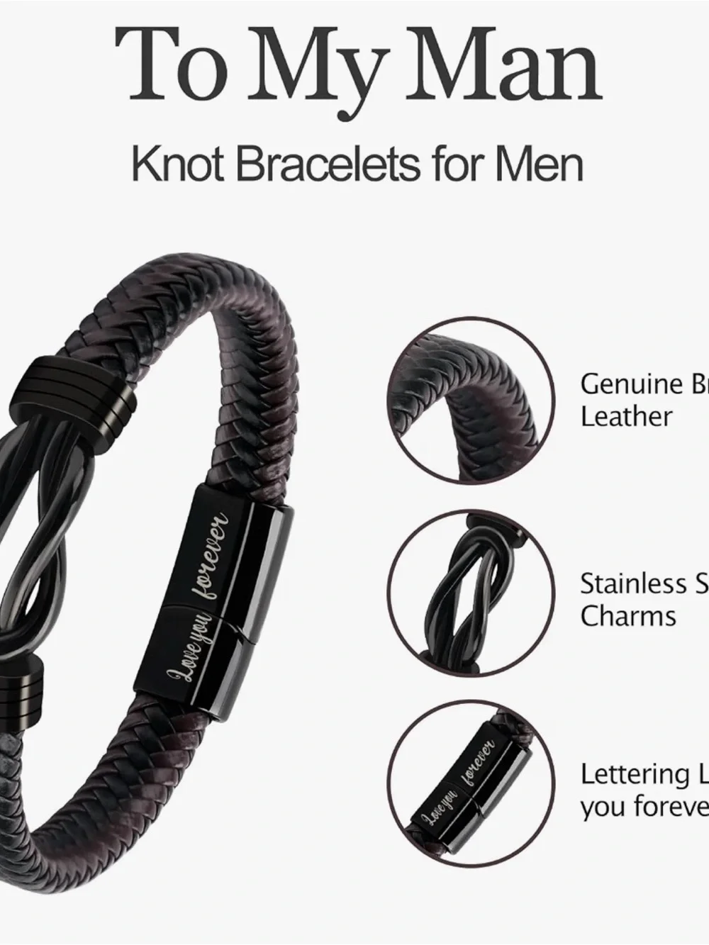 Love You Forever Black Braided Men’s Promise Bracelet